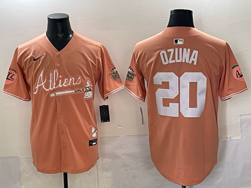 Men's Atlanta Braves Marcell Ozuna Pink Alternate Player Jersey baseball jersey product view 1