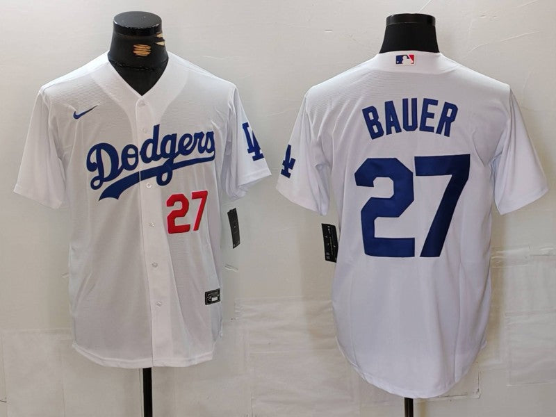 Men's Los Angeles Dodgers Trevor Bauer #27 White Replica Baseball Jersey1 baseball jersey product view 1