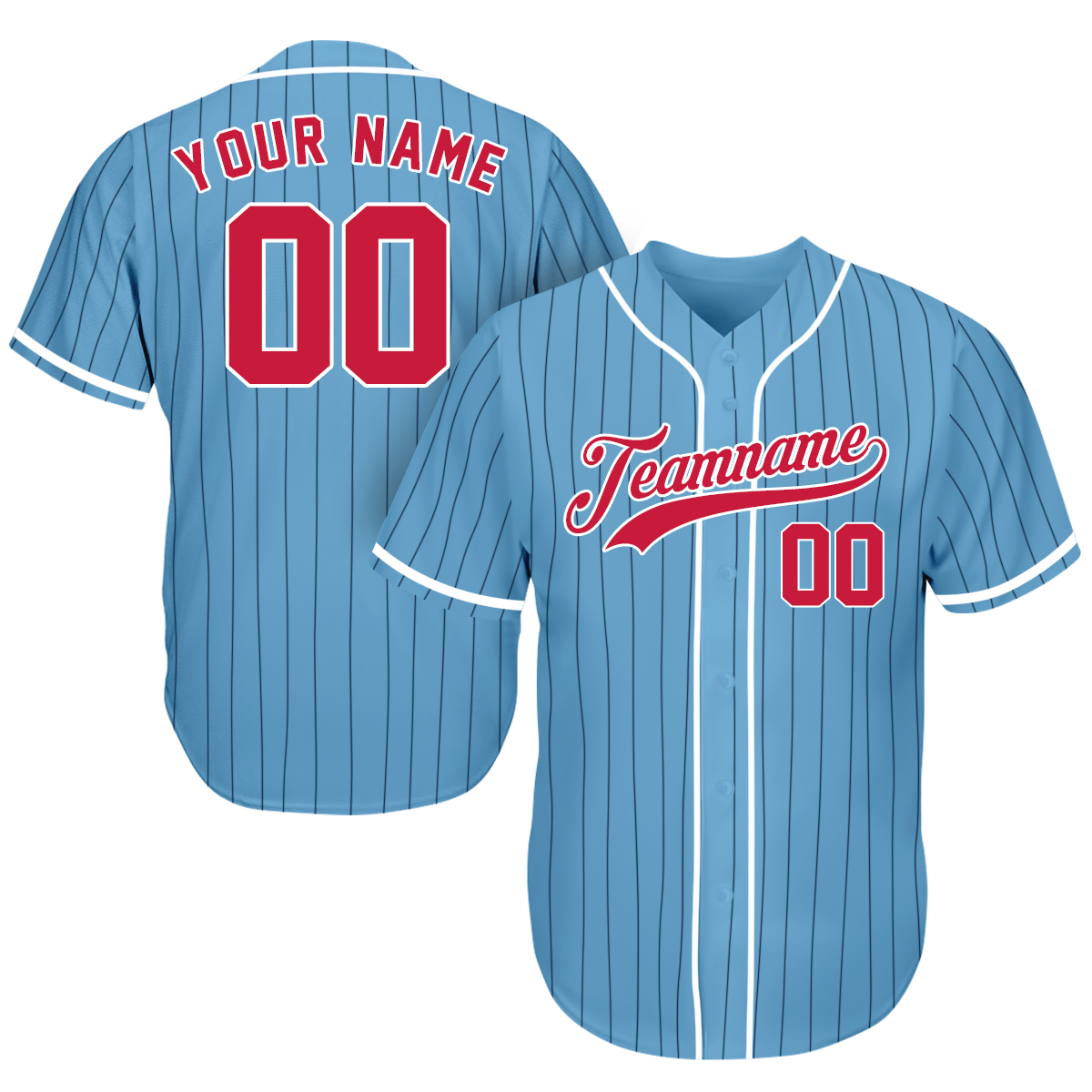 Customized Baseball Jerseys - Baseball Fan Gifts - Pinstripe Light Blue Red - Baseball Fathers Day Gifts - T-Shirt, Sweatshirt, Hoodie