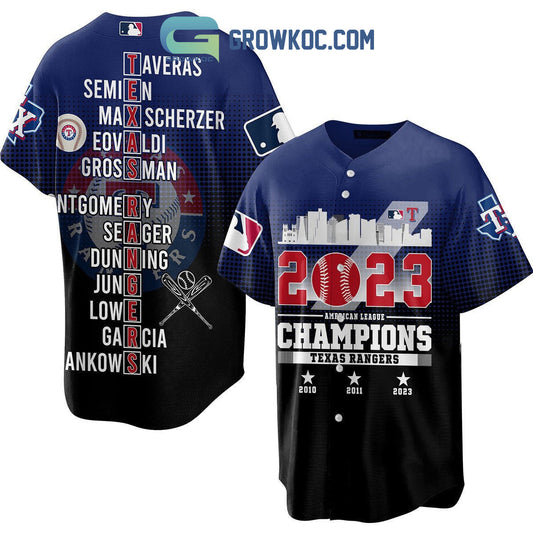 2023 American League Champions Texas Rangers Baseball Jersey Unisex T-shirt, Sweatshirt, Hoodie, Long Sleeve Tee - T-Shirt, Sweatshirt, Hoodie