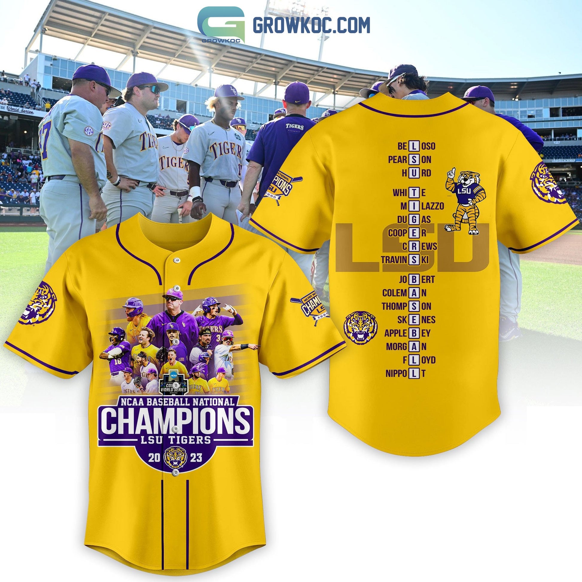 2023 NCAA Baseball National Champions Geaux Tigers LSU Baseball Jersey Unisex T-shirt, Sweatshirt, Hoodie, Long Sleeve Tee - T-Shirt, Sweatshirt, Hoodie