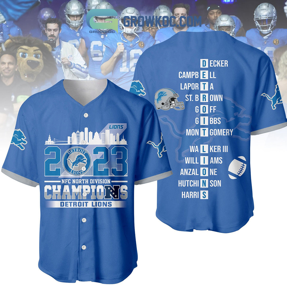 2023 NFC North Division Champions Blue Design Baseball Jersey Unisex T-shirt, Sweatshirt, Hoodie, Long Sleeve Tee - T-Shirt, Sweatshirt, Hoodie