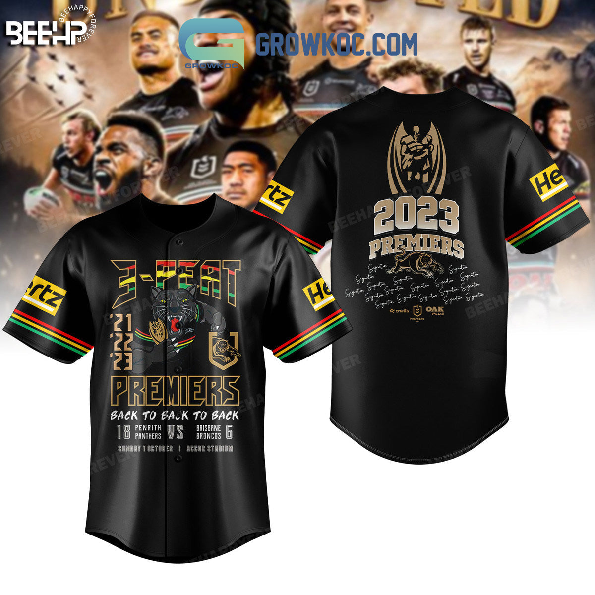 2023 Premiers 3 Peat Penrith Panthers Baseball Jersey Unisex T-shirt, Sweatshirt, Hoodie, Long Sleeve Tee - T-Shirt, Sweatshirt, Hoodie