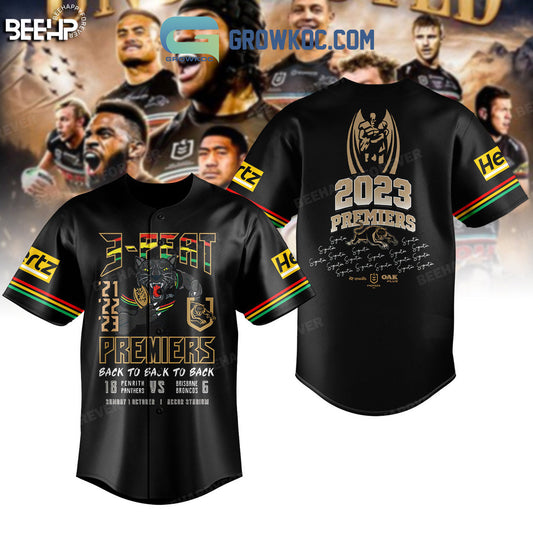 2023 Premiers 3 Peat Penrith Panthers Baseball Jersey Unisex T-shirt, Sweatshirt, Hoodie, Long Sleeve Tee - T-Shirt, Sweatshirt, Hoodie