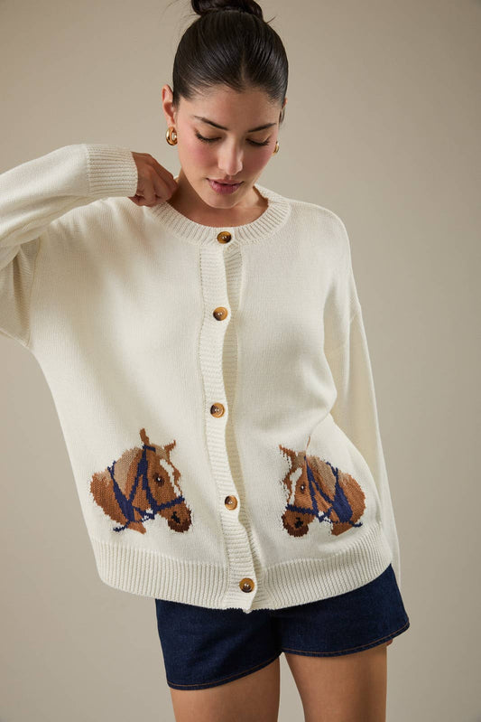 "Horse" Graphic Long Sleeve Round Neck Cardigan Unisex T-shirt, Sweatshirt, Hoodie, Long Sleeve Tee - T-Shirt, Sweatshirt, Hoodie