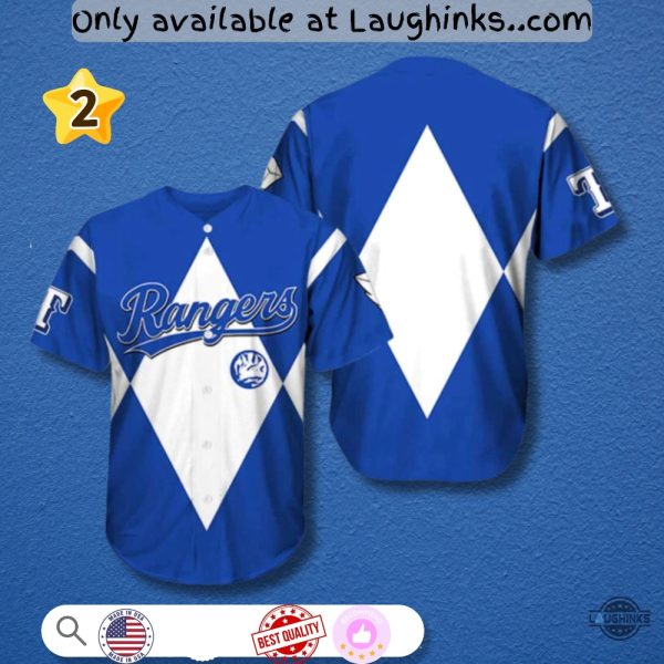 2025 Texas Rangers Blue And Red Power Rangers Night Baseball Jersey Shirt Unisex T-shirt, Sweatshirt, Hoodie, Long Sleeve Tee - T-Shirt, Sweatshirt, Hoodie