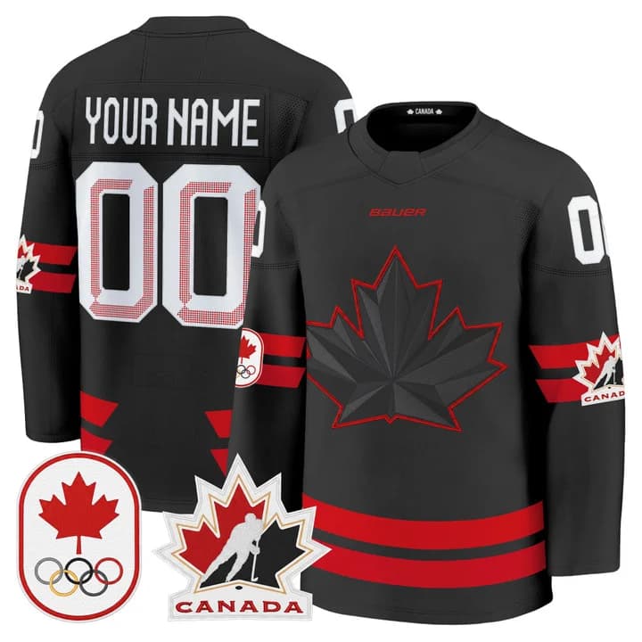 Custom Canada 2026 Olympic Jersey - Black sports jersey product view 1
