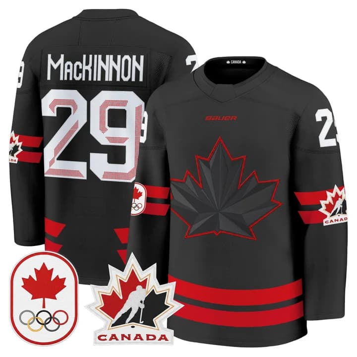 Nathan MacKinnon Canada 2026 Olympic Jersey - Black sports jersey product view 1