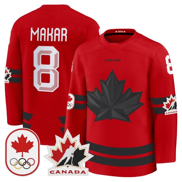 Cale Makar Canada 2026 Olympic Jersey - Red sports jersey product view 1