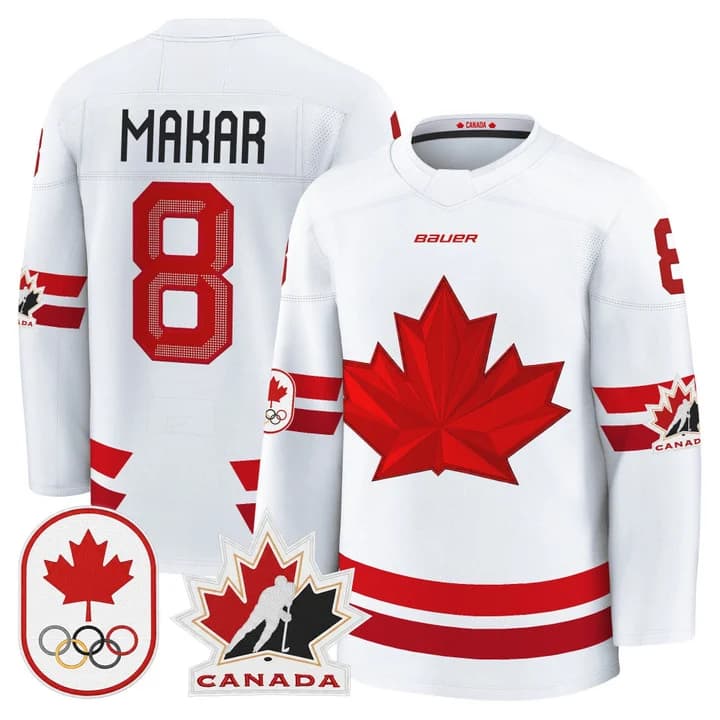 Cale Makar Canada 2026 Olympic Jersey - White sports jersey product view 1