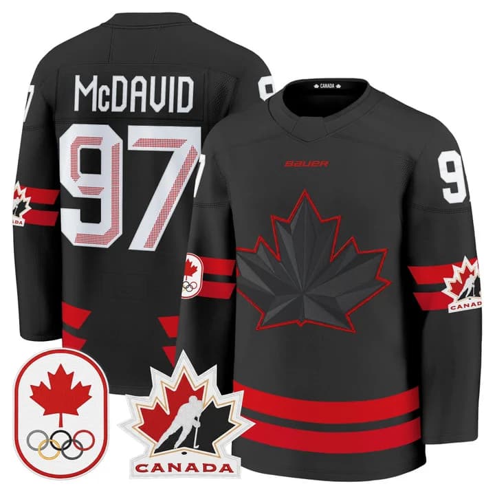 Connor McDavid Canada 2026 Olympic Jersey - Black sports jersey product view 1