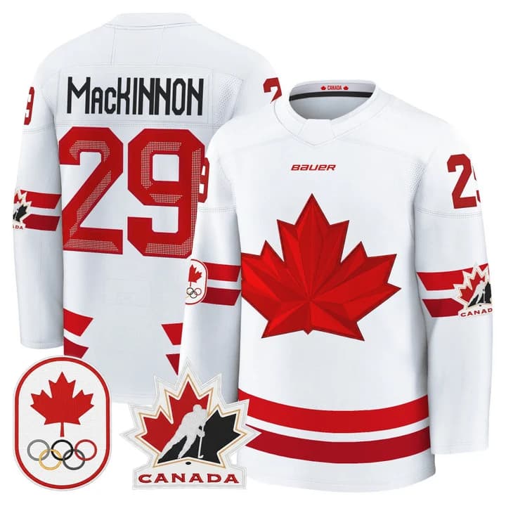 Nathan MacKinnon Canada 2026 Olympic Jersey - White sports jersey product view 1