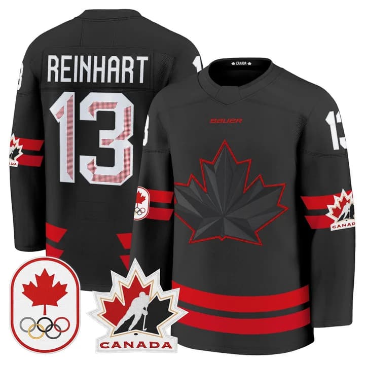 Sam Reinhart Canada 2026 Olympic Jersey - Black sports jersey product view 1