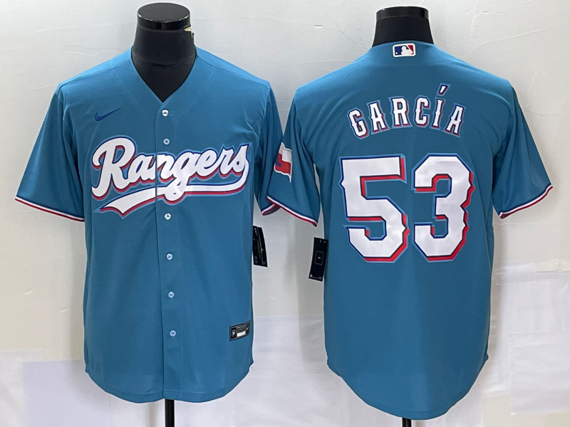 Men's Texas Rangers Adolis Garcia #53 Blue Replica Player Jersey1 baseball jersey product view 1