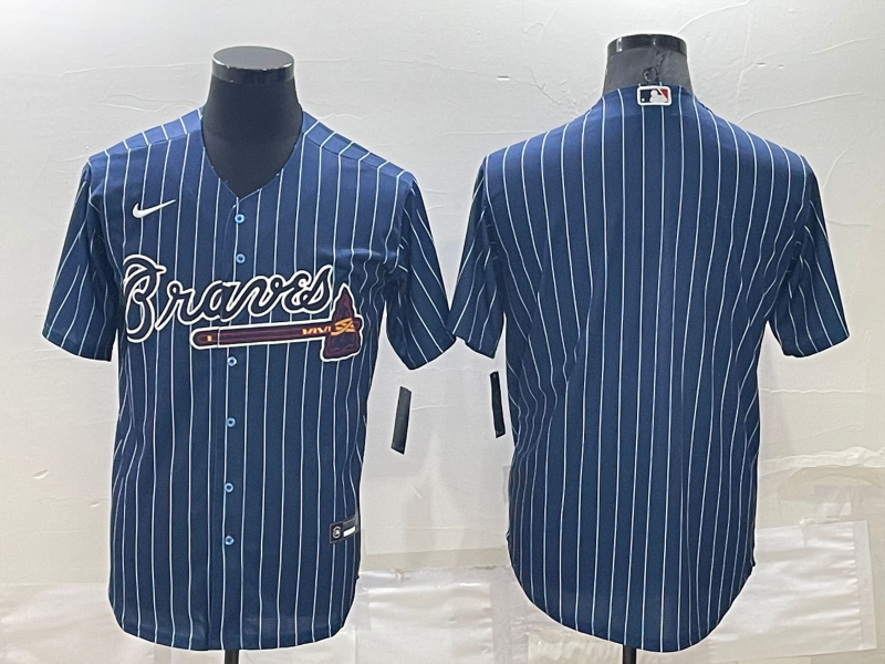 Men's Atlanta Braves Blue Replica Blank Jersey baseball jersey product view 1