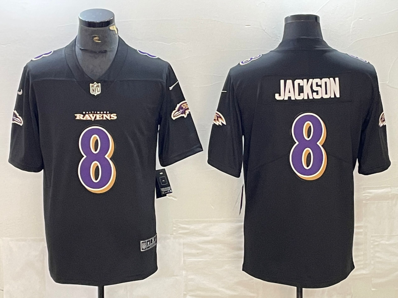 Men's Baltimore Ravens Lamar Jackson #8 Black Fashion Game Jersey1 football jersey product view 1