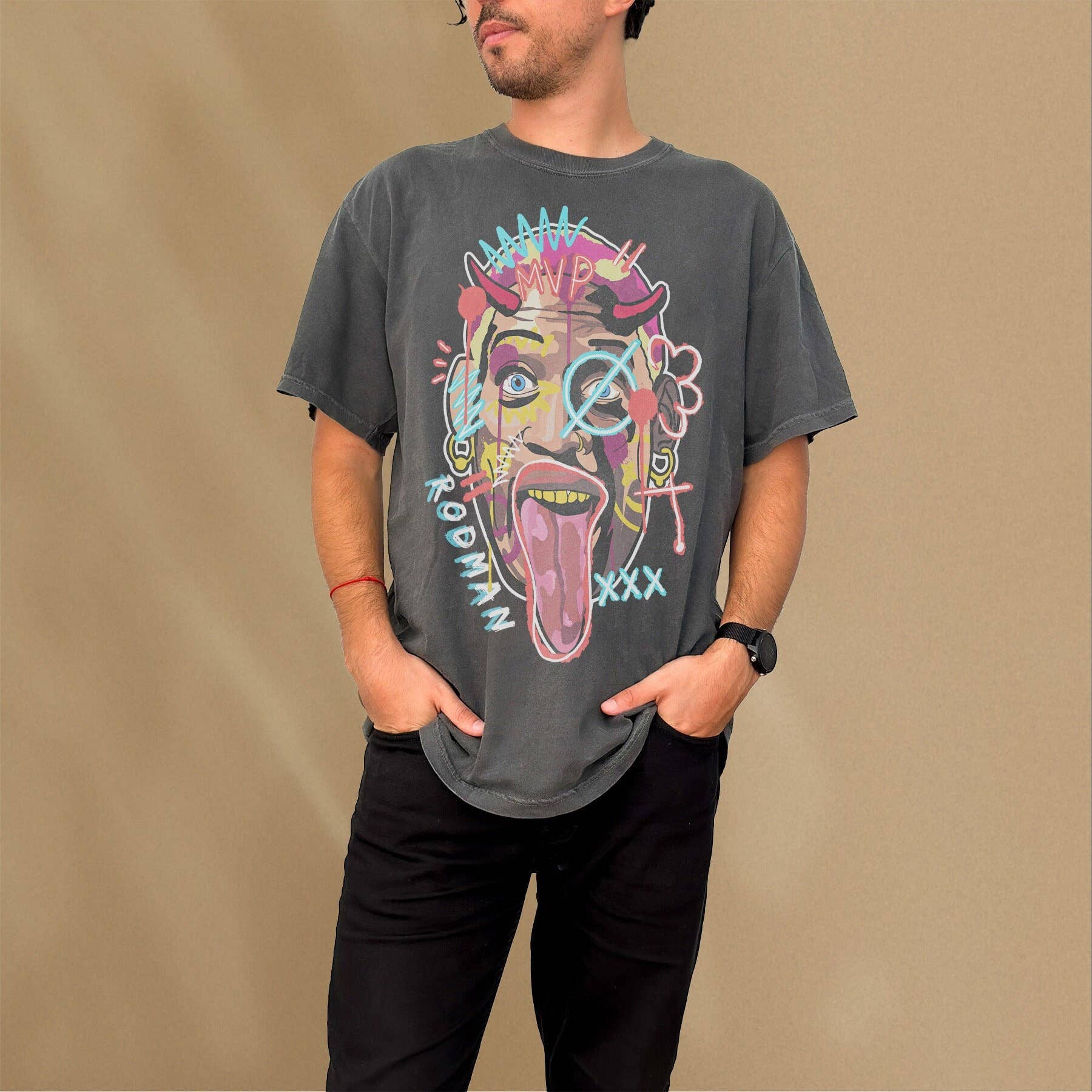 Dennis Rodman Chicago Basketball Tee - 90s Basquiat Style Unisex T-shirt, Sweatshirt, Hoodie, Long Sleeve Tee - T-Shirt, Sweatshirt, Hoodie