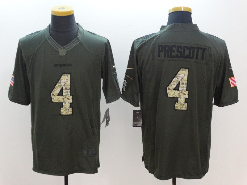 Men's Dallas Cowboys Dak Prescott #4 Army Green Game Jersey1 football jersey product view 1