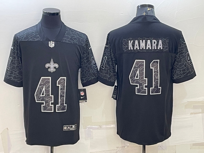 Men's New Orleans Saints Alvin Kamara Black RFLCTV Limited Jersey football jersey product view 1