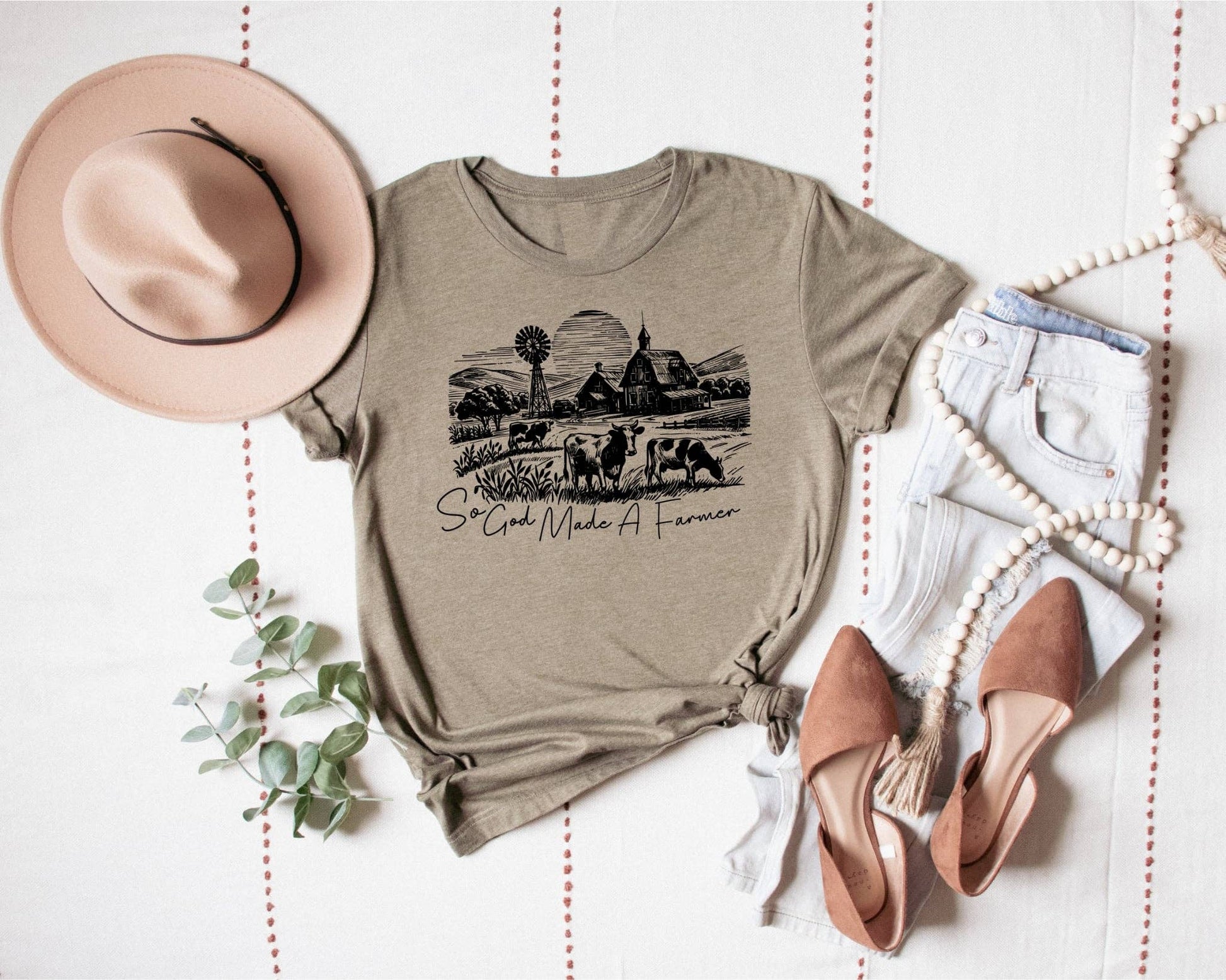 God Made A Farmer Olive Western Faith Graphic Tee Unisex T-shirt, Sweatshirt, Hoodie, Long Sleeve Tee - T-Shirt, Sweatshirt, Hoodie