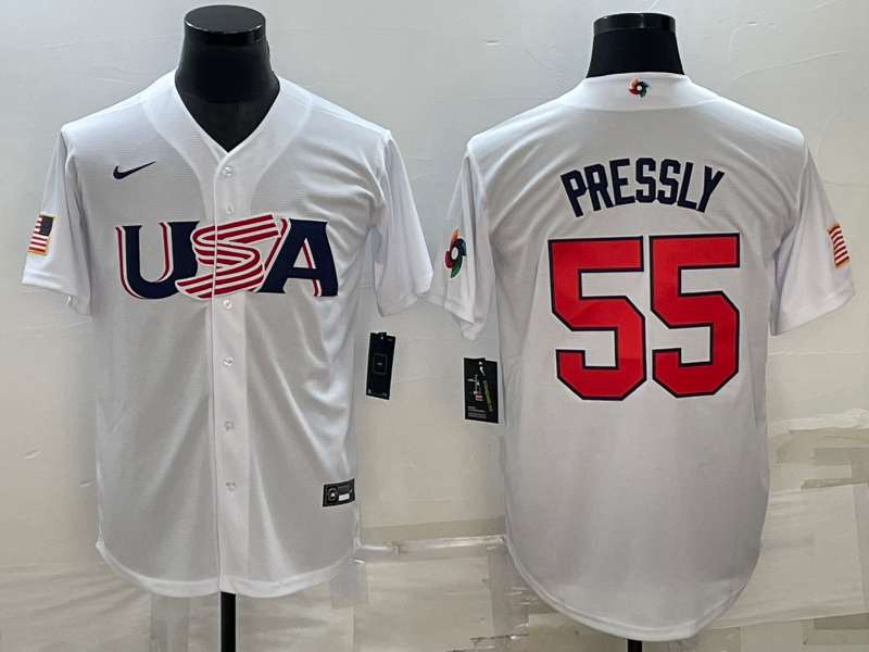 Men's 2023 World Baseball Classic Ryan Pressly USA White Jersey baseball jersey product view 1