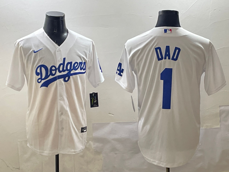 Men's Los Angeles Dodgers White #1 Dad Replica Player Jersey baseball jersey product view 1