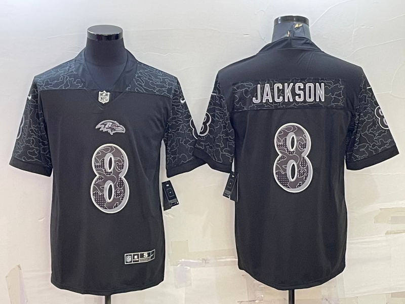 Men's Baltimore Ravens Lamar Jackson Black RFLCTV Limited Jersey football jersey product view 1