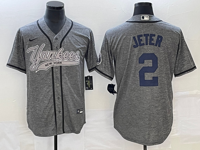Men's New York Yankees Derek Jeter #2 Gray Game Jersey Joint Edition baseball jersey product view 1