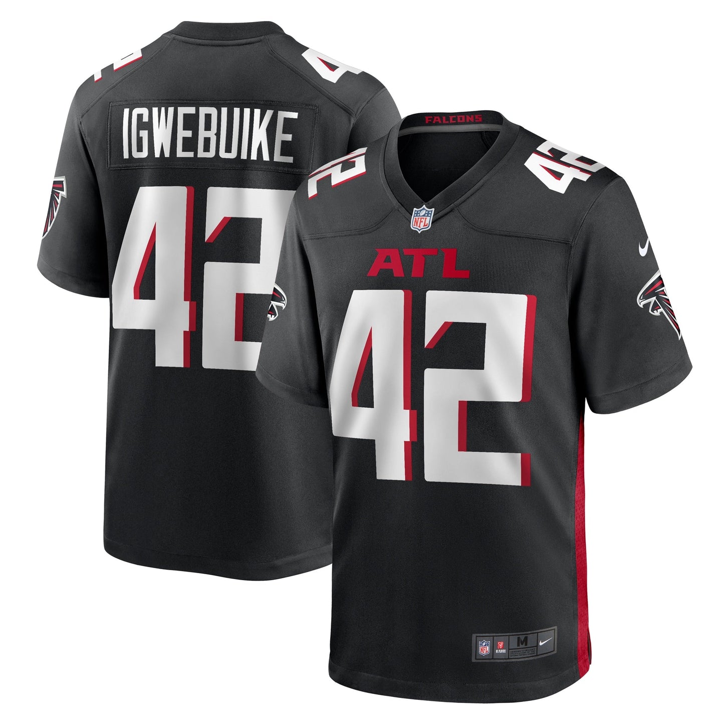 Godwin Igwebuike Atlanta Falcons Game Jersey - Black football jersey product view 1