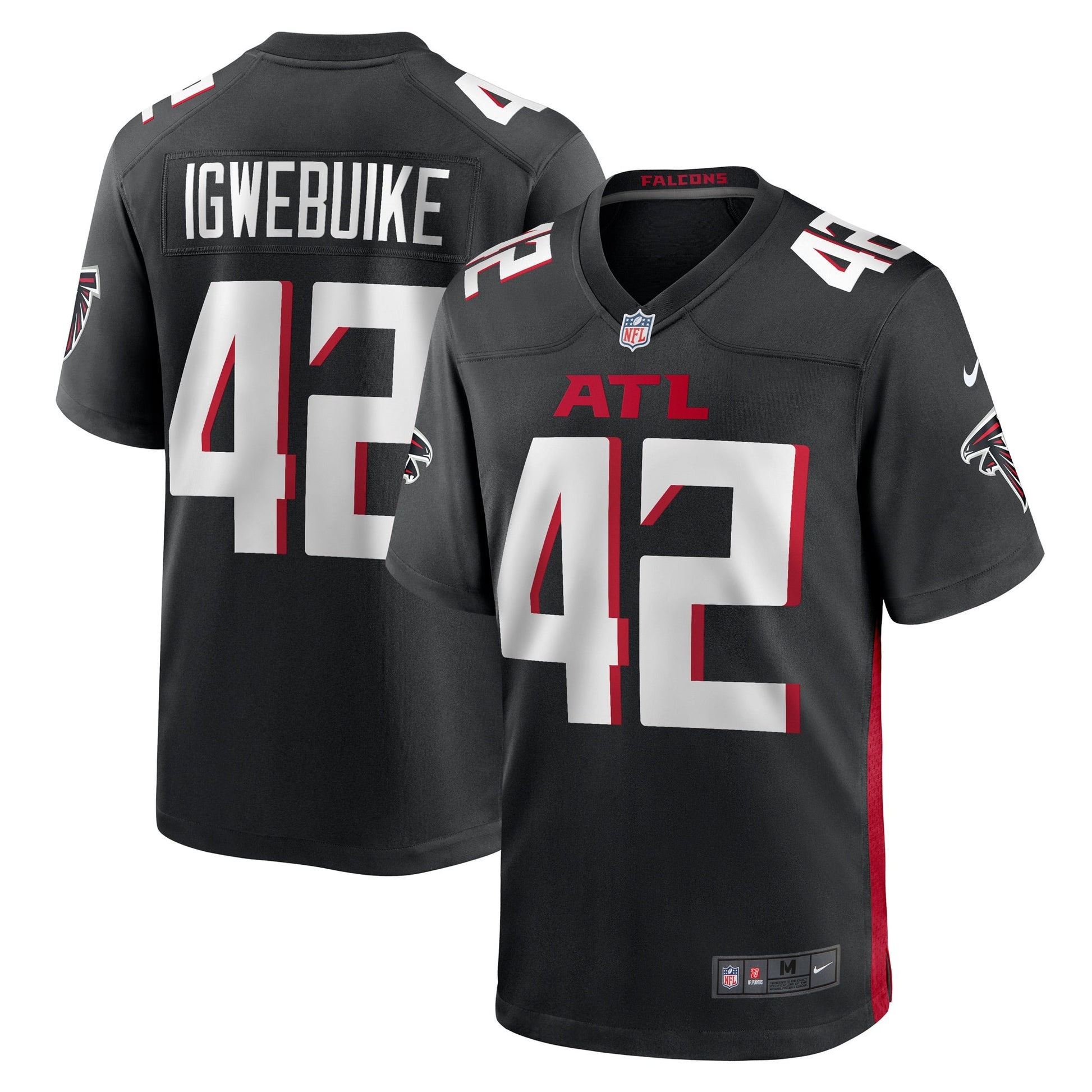 Godwin Igwebuike Atlanta Falcons Game Jersey - Black football jersey product view 1