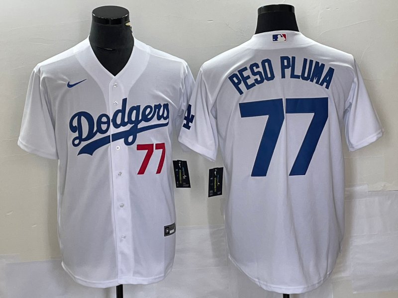 Men's Los Angeles Dodgers Peso Pluma White Replica Player Jersey baseball jersey product view 1