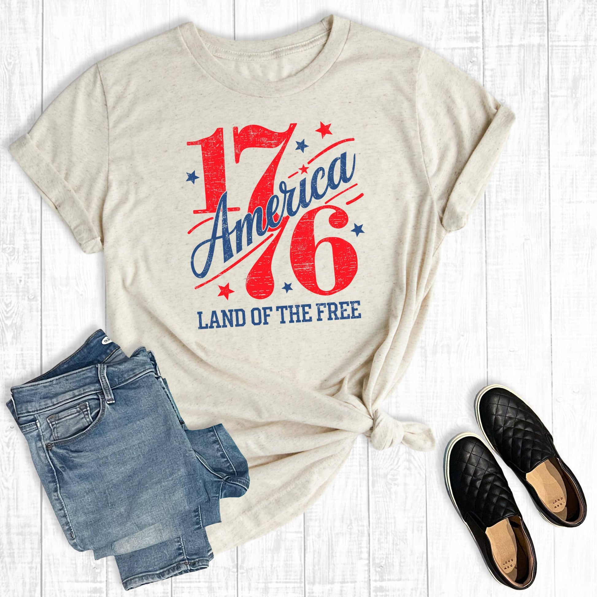 Retro 4th of July 1776 Land of the Free Graphic Tee Unisex T-shirt, Sweatshirt, Hoodie, Long Sleeve Tee - T-Shirt, Sweatshirt, Hoodie