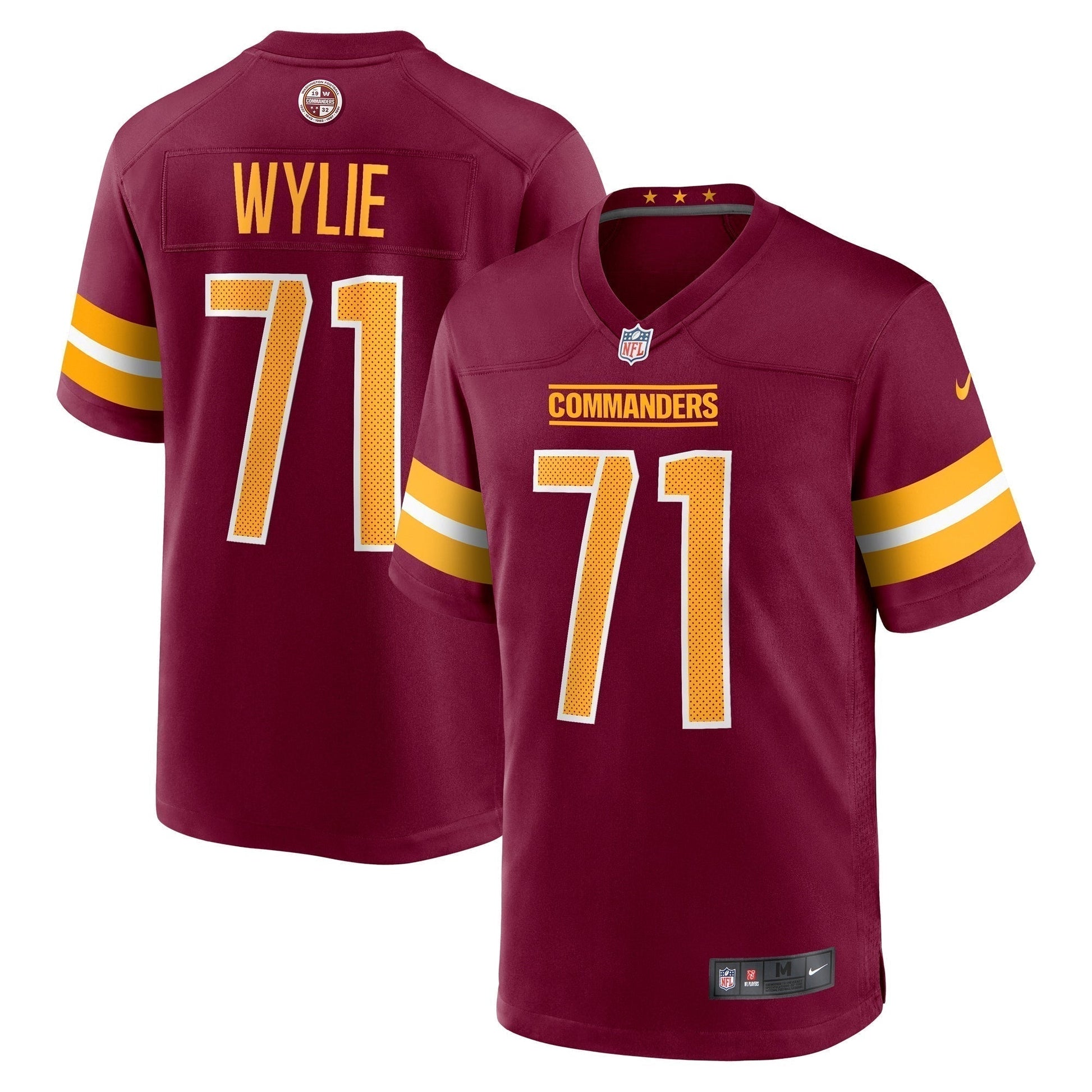 Andrew Wylie Washington Commanders Game Jersey - Burgundy football jersey product view 1