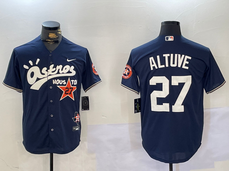Men's Houston Astros Jose Altuve #27 Navy Game Player Jersey1 baseball jersey product view 1