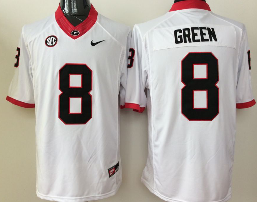 Men's Georgia Bulldogs A.J. Green #8 White Player Game Jersey sports jersey product view 1