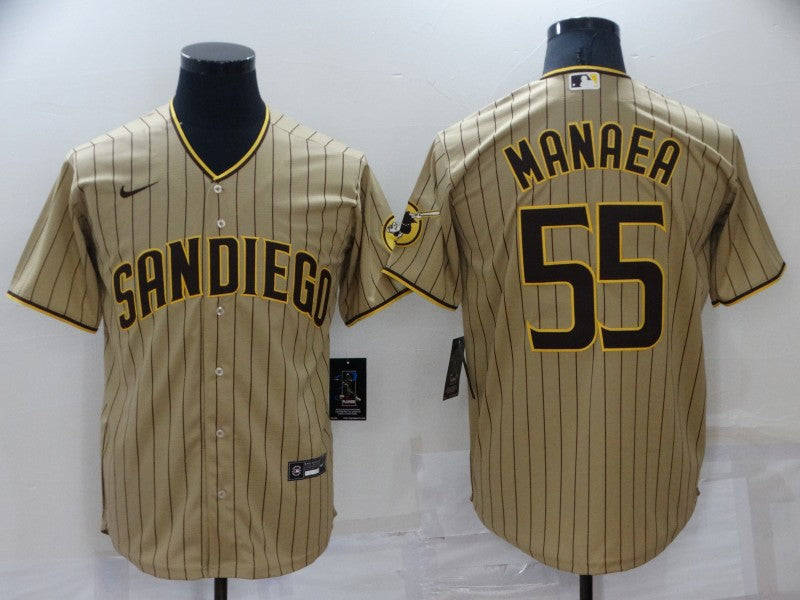Men's San Diego Padres Sean Manaea #55 Khaki Stitched Jersey baseball jersey product view 1
