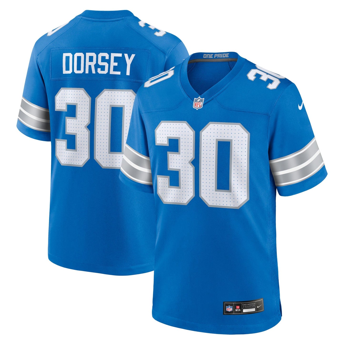 Detroit Lions Khalil Dorsey Blue Team Game Jersey football jersey product view 1