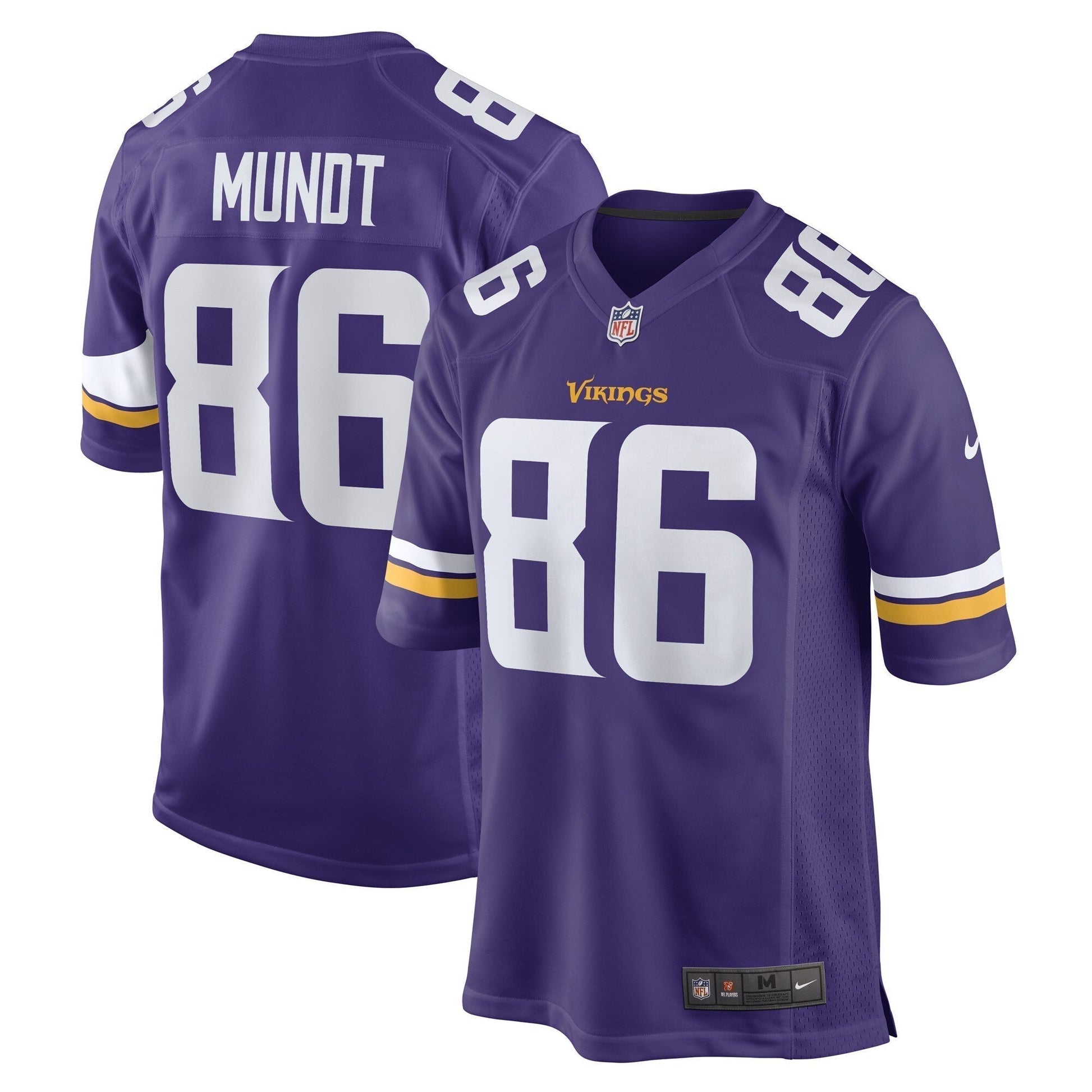 Johnny Mundt Minnesota Vikings Game Jersey - Purple football jersey product view 1