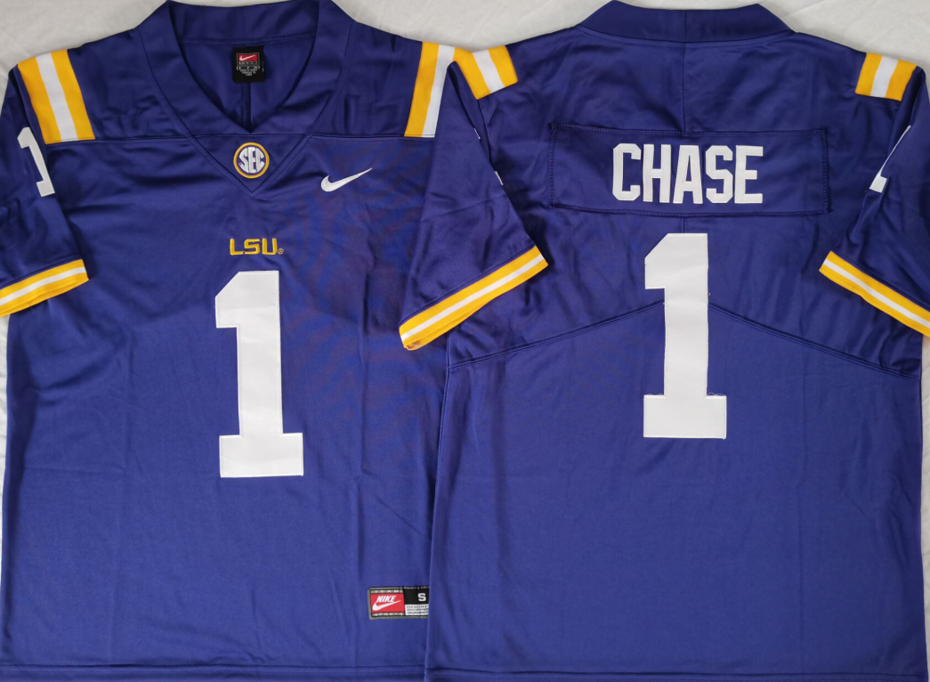 Men's LSU Tigers Ja'Marr Chase #1 Purple Game Jersey sports jersey product view 1
