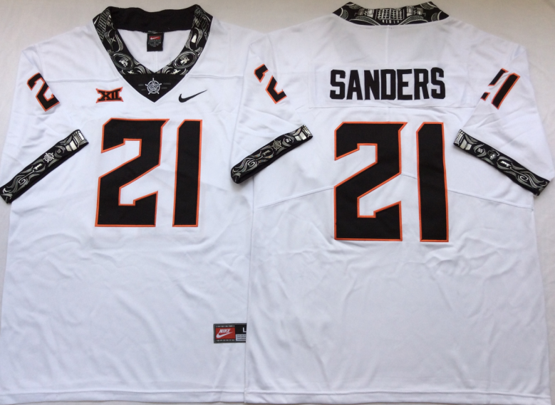 Men's Oklahoma State Cowboys Barry Sanders White Player Jersey football jersey product view 1
