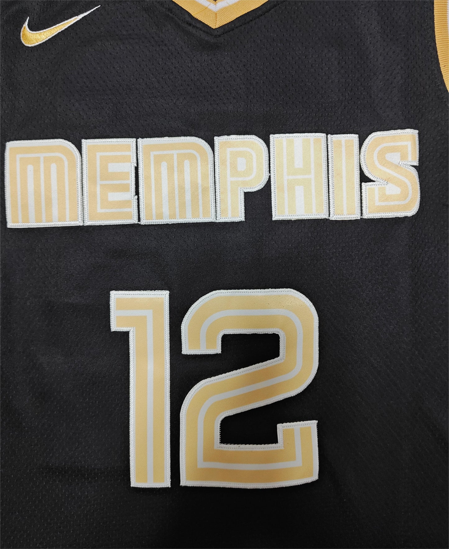 24 Grizzlies #12 Morant black and gold jersey basketball jersey product view 3