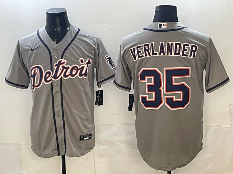 Men's Detroit Tigers Justin Verlander #35 Gray Replica Player Jersey baseball jersey product view 1