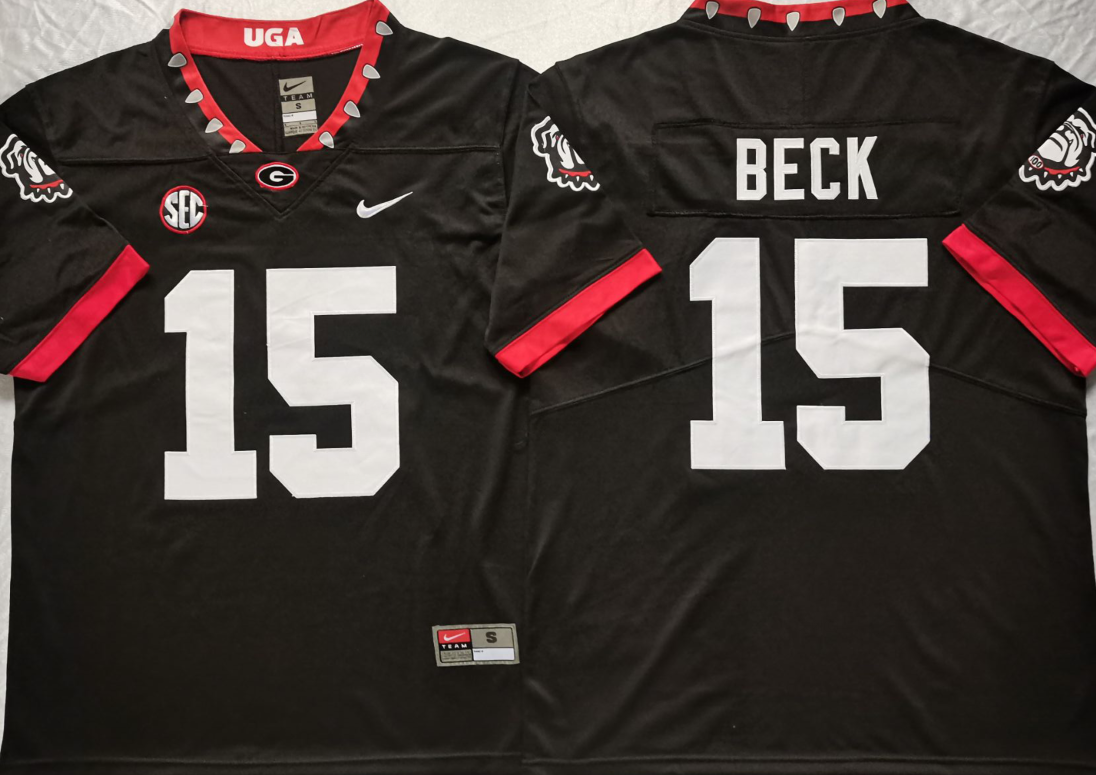 Men's Georgia Bulldogs Carson Beck Black Game Jersey sports jersey product view 1