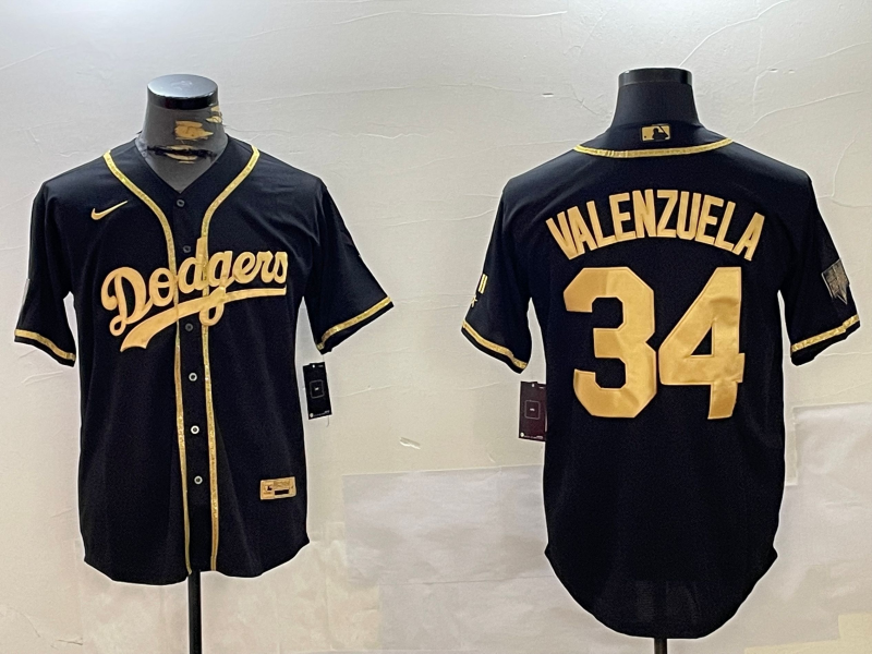 Men's Los Angeles Dodgers Fernando Valenzuela Black Game Player Jersey baseball jersey product view 1
