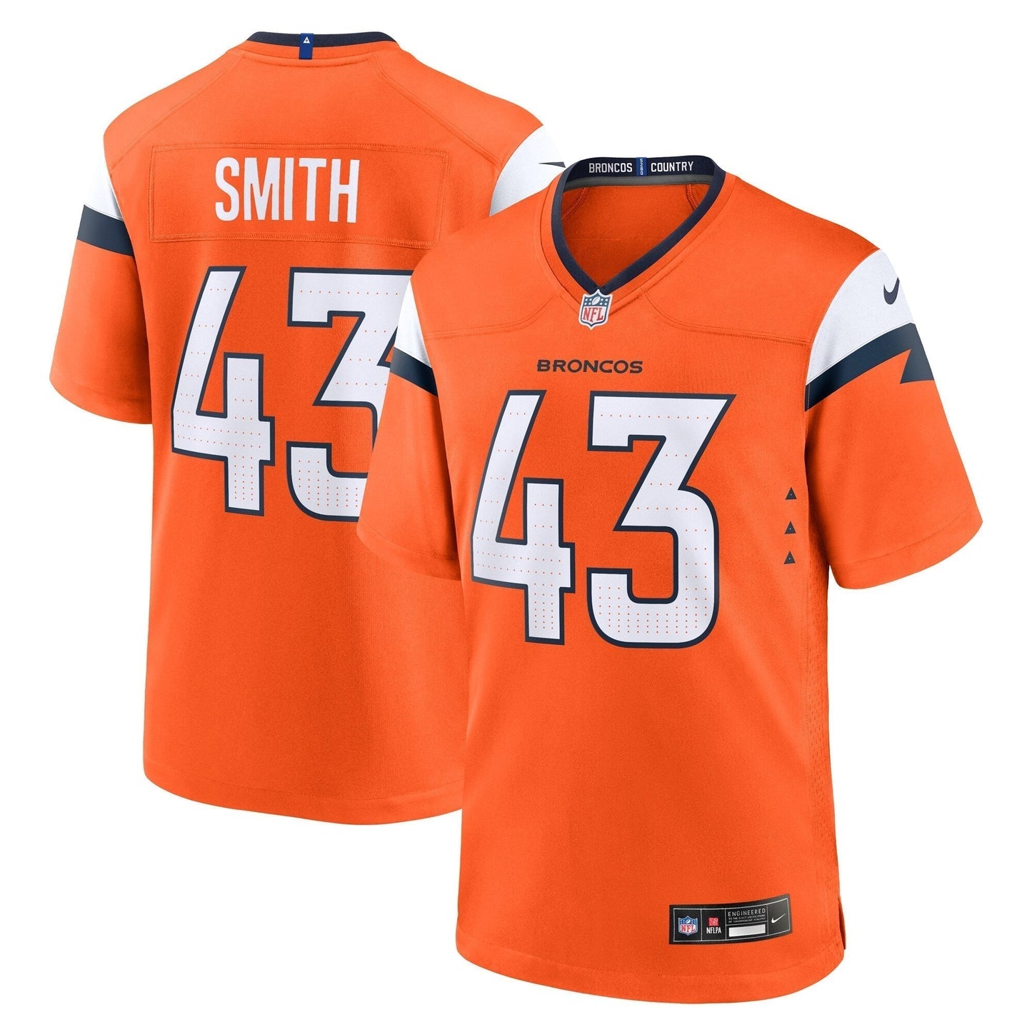 Keidron Smith Denver Broncos Team Game Jersey - Orange football jersey product view 1