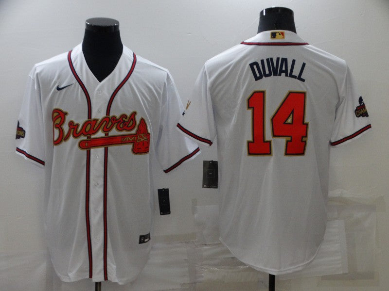 Men's Atlanta Braves Adam Duvall White Replica Baseball Jersey baseball jersey product view 1