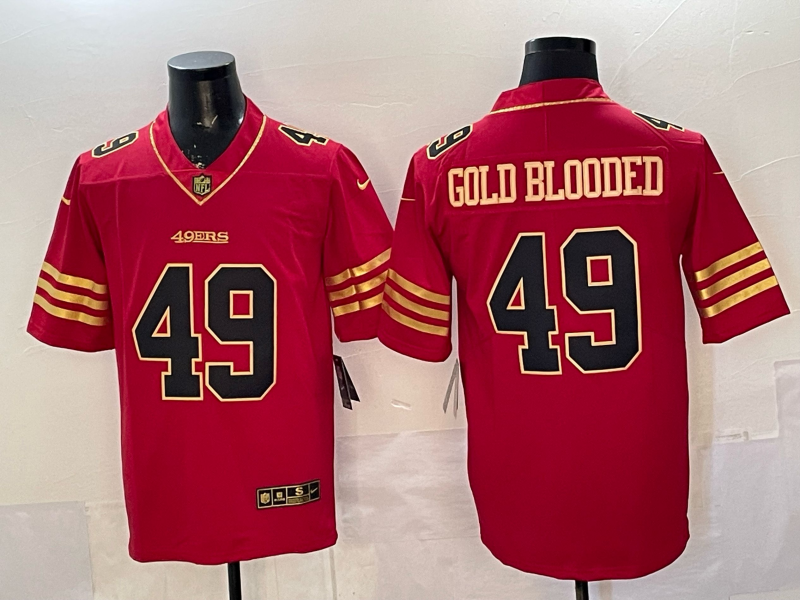 Men's San Francisco 49ers Gold Blooded #49 Scarlet Player Game Jersey football jersey product view 1