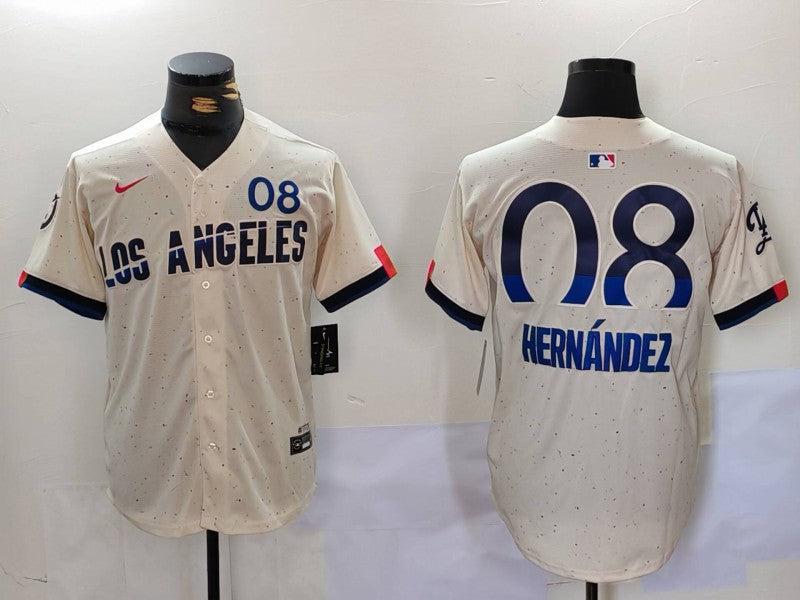 Men's Los Angeles Dodgers Enrique Hernandez #8 Cream 2024 City Connect Player Jersey1 baseball jersey product view 1
