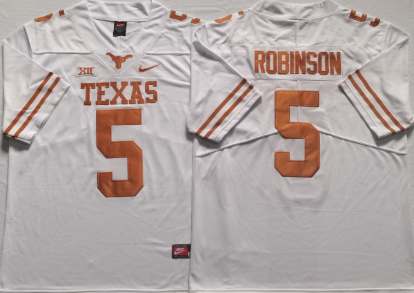 Men's Texas Longhorns Bijan Robinson White Replica Team Jersey sports jersey product view 1