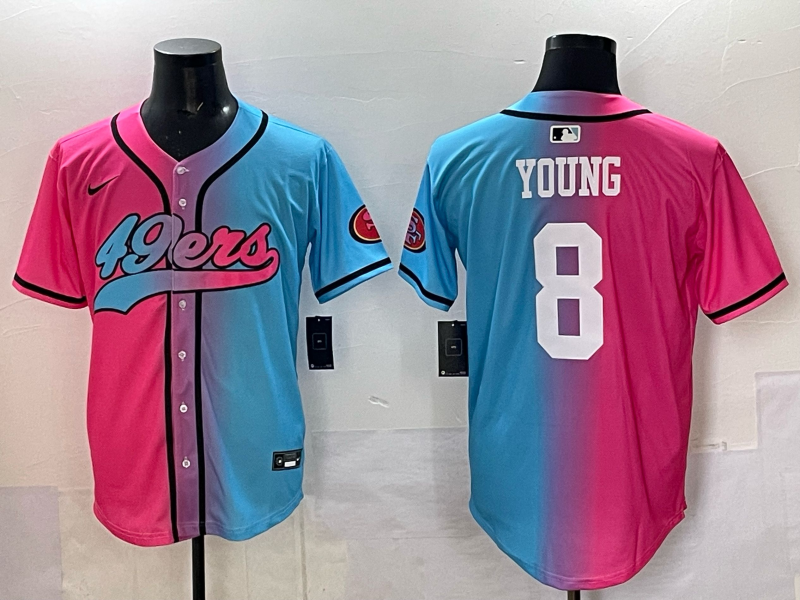 Men's San Francisco 49ers Steve Young #8 Pink/Blue Game Jersey football jersey product view 1